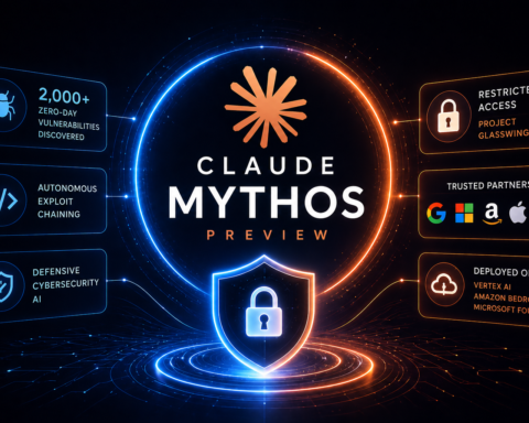 Claude Mythos AI cybersecurity model illustration showing advanced vulnerability detection and restricted access system
