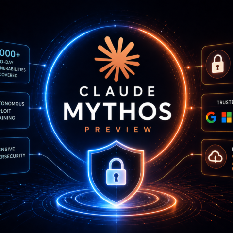 Claude Mythos AI cybersecurity model illustration showing advanced vulnerability detection and restricted access system