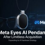 AI pendant wearable displayed with Meta branding and wearable technology elements, illustrating Meta's reported plans to expand its artificial intelligence hardware ecosystem following its acquisition of Limitless.