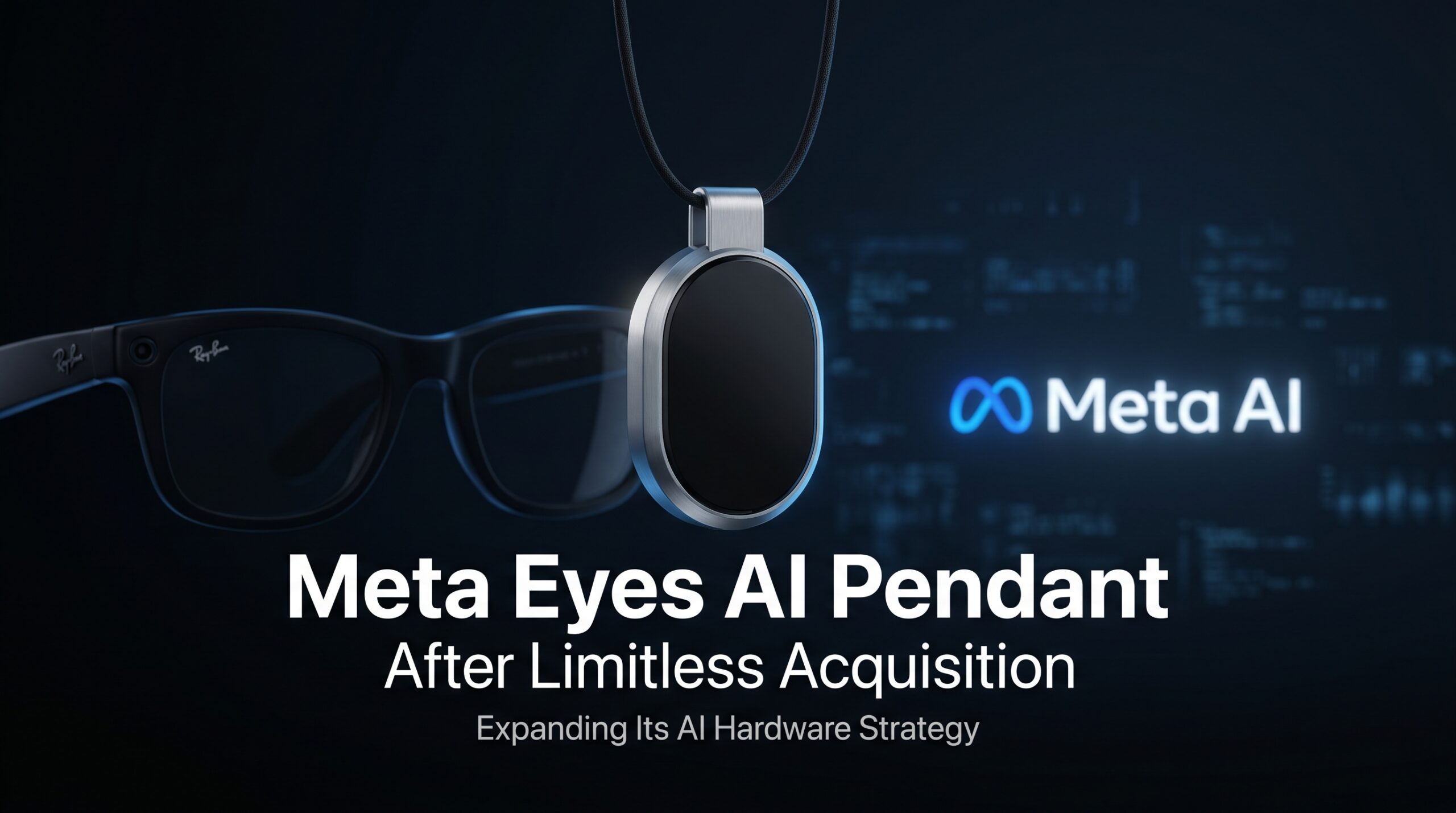 AI pendant wearable displayed with Meta branding and wearable technology elements, illustrating Meta's reported plans to expand its artificial intelligence hardware ecosystem following its acquisition of Limitless.
