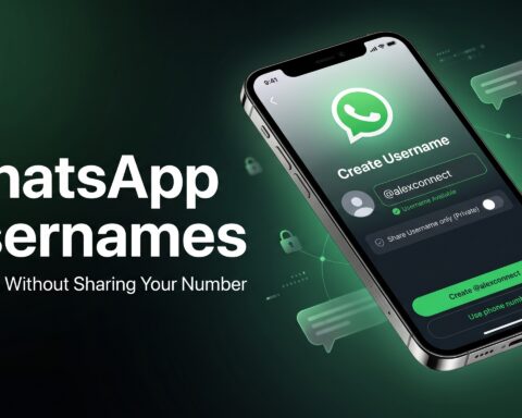 Smartphone displaying a WhatsApp username setup interface with the WhatsApp logo visible, representing the platform’s upcoming privacy-focused messaging upgrade.