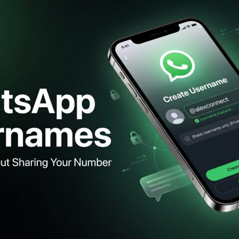 Smartphone displaying a WhatsApp username setup interface with the WhatsApp logo visible, representing the platform’s upcoming privacy-focused messaging upgrade.